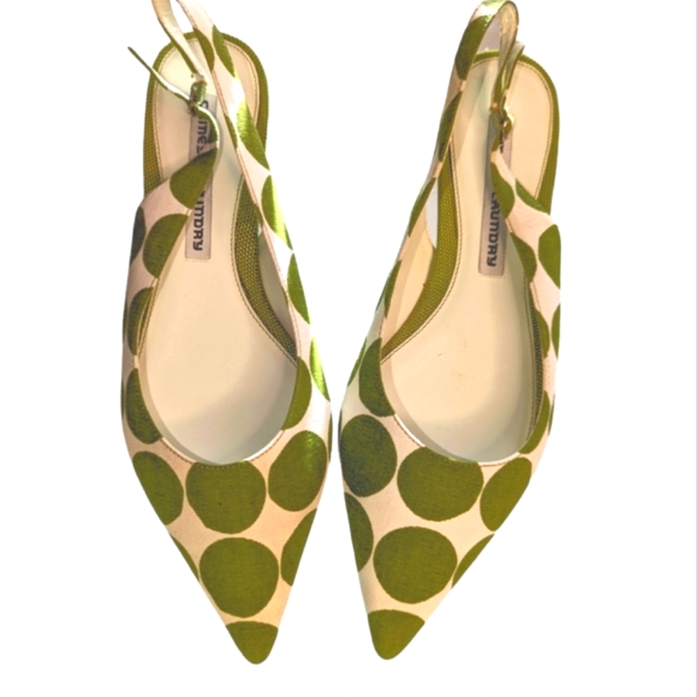 Chinese Laundry Polka Dot lime/White slingback Flat Shoes....Size 8.5